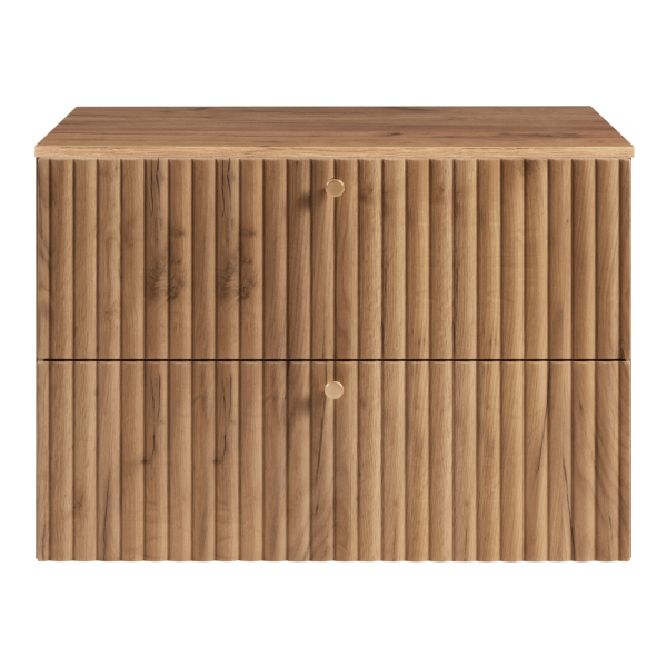 Nowoczesna Szafka z Blatem pod Umywalkę 80 cm Ryflowana Wisząca Elegancka Dąb Craft Złoty BELLO