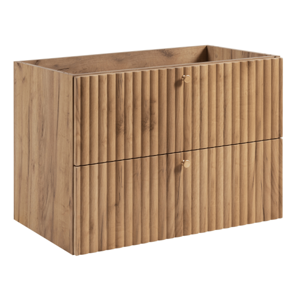 Wisząca Nowoczesna Szafka 120 cm z Blatem i Regałami Zestaw pod Umywalkę Dąb Craft Złoty BELLO