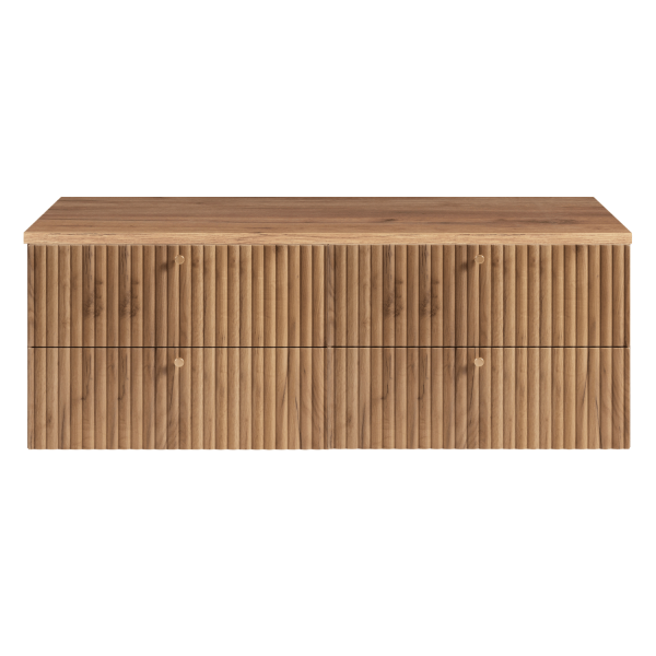 Nowoczesna Szafka pod Umywalkę 160 cm Ryflowana Zestaw Wiszący z Blatem Dąb Craft Złoty BELLO