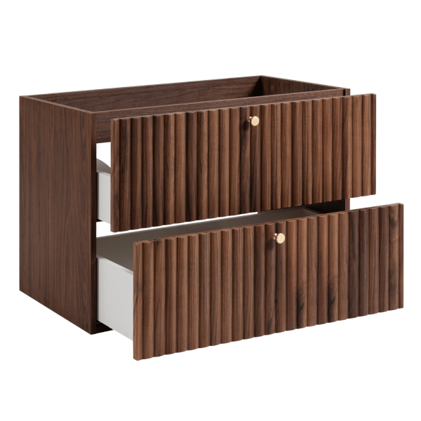 Ryflowana Nowoczesna Szafka 80 cm Łazienkowa pod Umywalkę Wisząca Elegancka Dąb Orzech BELLO