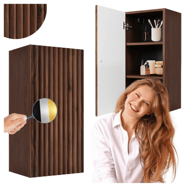 Wiszący Półsłupek Łazienkowy 68 cm Elegancki Ryflowany Nowoczesny Dąb Orzech BELLO