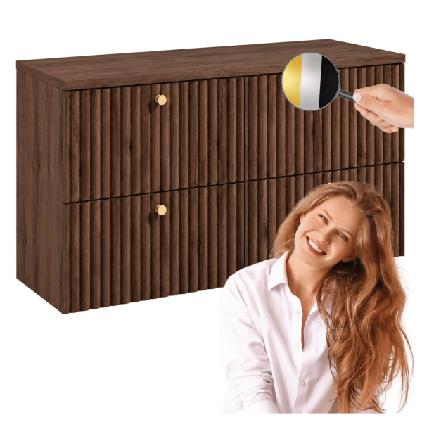Wisząca Szafka pod Umywalkę z Blatem Ryflowana Łazienkowa Zestaw 120 cm Dąb Orzech BELLO