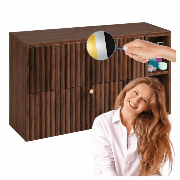 Elegancka Wisząca Nowoczesna Szafka Łazienkowa 100 cm pod Umywalkę Ryflowana Dąb Orzech BELLO