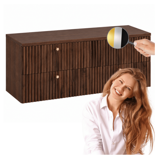 Elegancki Zestaw z Blatem 160 cm Wisząca Nowoczesna Szafka pod Umywalkę Ryflowana Dąb Orzech BELLO