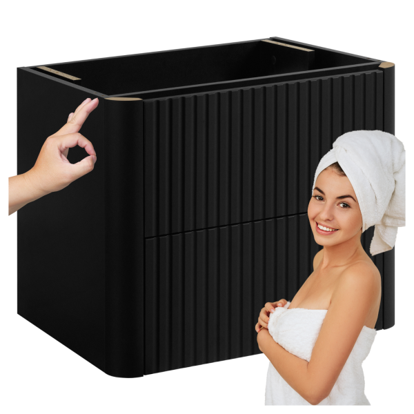 Nowoczesna Szafka Wisząca pod Umywalkę Łazienkowa 60 cm Ryflowana Elegancka Czarna LINEA