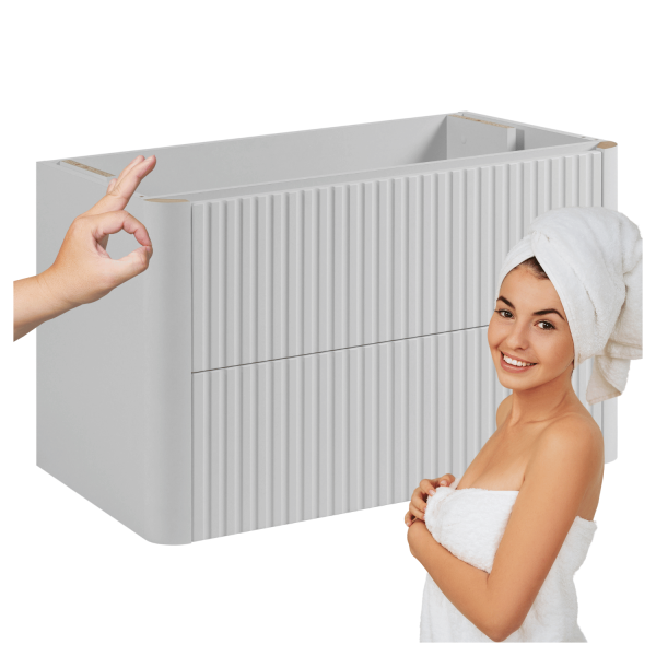 Nowoczesna Szafka pod Umywalkę Łazienkowa Wisząca 80 cm Ryflowana Elegancka Biała LINEA