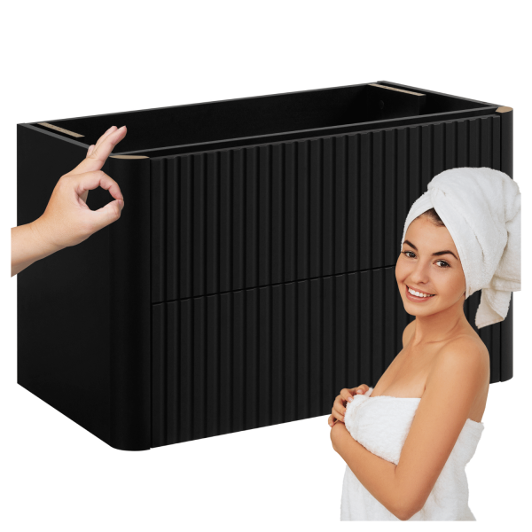 Elegancka Nowoczesna Szafka 80 cm Łazienkowa Wisząca pod Umywalkę Ryflowana Czarna LINEA