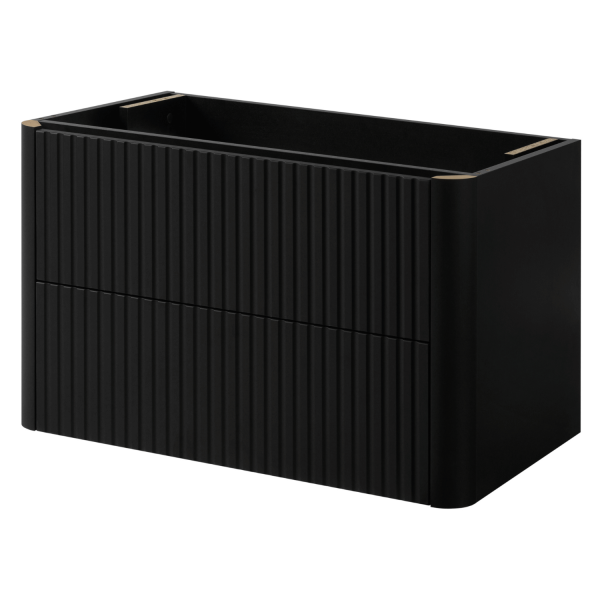 Elegancka Nowoczesna Szafka 80 cm Łazienkowa Wisząca pod Umywalkę Ryflowana Czarna LINEA