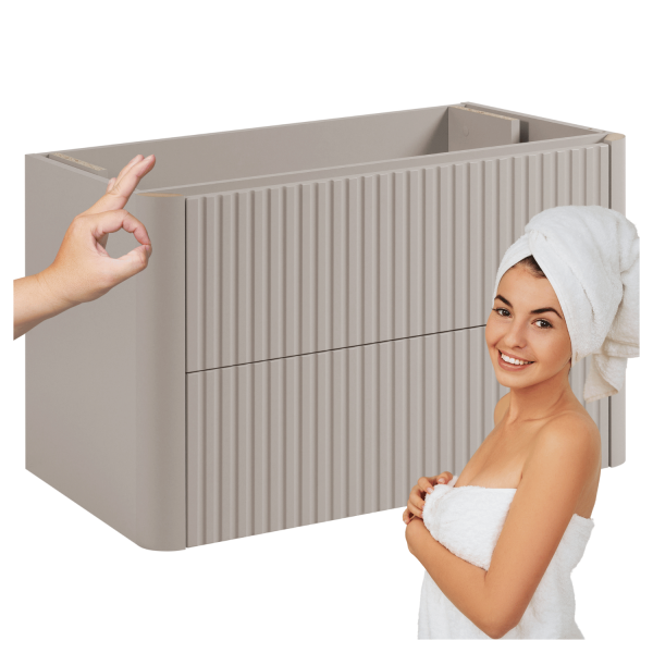 Beżowa Szafka 80 cm pod Umywalkę Łazienkowa Nowoczesna Wisząca Ryflowana Elegancka Kaszmir LINEA