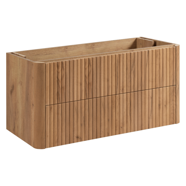 Ryflowana Szafka Łazienkowa Wisząca 100 cm pod Umywalkę Elegancka Nowoczesna Dąb Craft Złoty LINEA