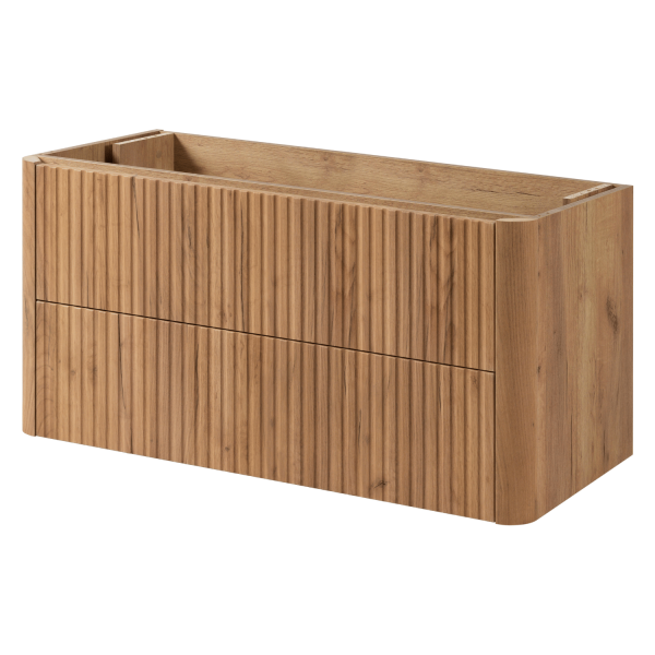 Ryflowana Szafka Łazienkowa Wisząca 100 cm pod Umywalkę Elegancka Nowoczesna Dąb Craft Złoty LINEA