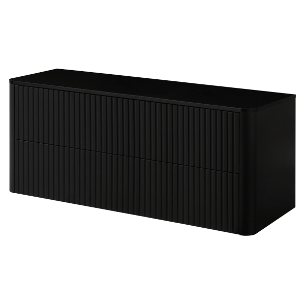 Czarna Elegancka Szafka Łazienkowa Wisząca 120 cm Ryflowana Nowoczesna pod Umywalkę LINEA
