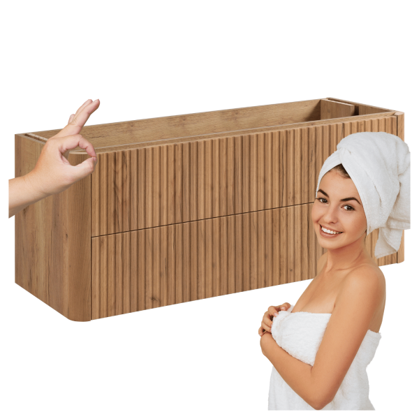 Szafka Łazienkowa Wisząca pod Umywalkę 120 cm Ryflowana Nowoczesna Elegancka Dąb Craft Złoty LINEA