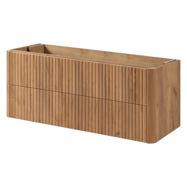 Szafka Łazienkowa Wisząca pod Umywalkę 120 cm Ryflowana Nowoczesna Elegancka Dąb Craft Złoty LINEA
