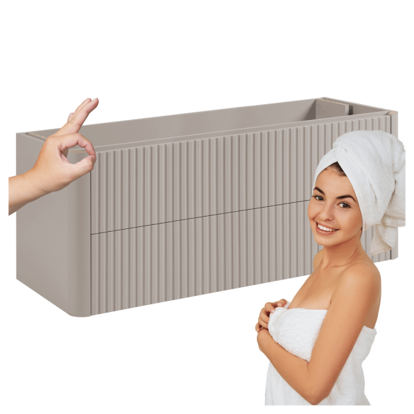 Beżowa Ryflowana Nowoczesna Szafka Łazienkowa Wisząca pod Umywalkę 120 cm Elegancka Kaszmir LINEA
