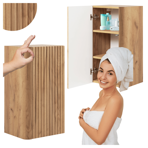 Wiszący Półsłupek Łazienkowy 68 cm Elegancki Ryflowany Nowoczesny Dąb Craft Złoty LINEA