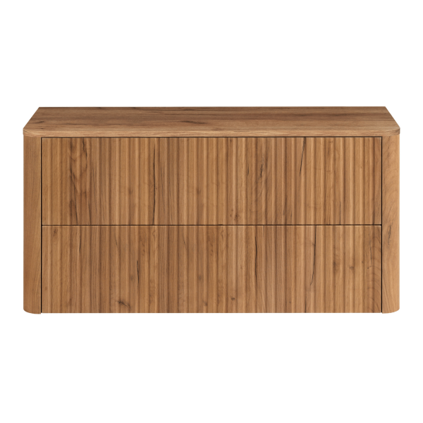 Wisząca Ryflowana Szafka z Blatem 100 cm Łazienkowa pod Umywalkę Elegancka Nowoczesna Dąb Craft Złoty LINEA