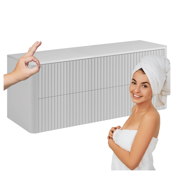 Szafka Łazienkowa Wisząca 120 cm Ryflowana Nowoczesna pod Umywalkę z Blatem Elegancka Biała LINEA