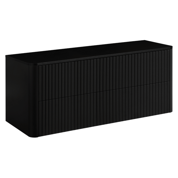 Elegancka Szafka Łazienkowa Wisząca 120 cm Ryflowana Nowoczesna pod Umywalkę Czarna LINEA
