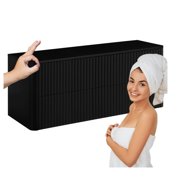 Elegancka Szafka Łazienkowa Wisząca 120 cm Ryflowana Nowoczesna pod Umywalkę Czarna LINEA