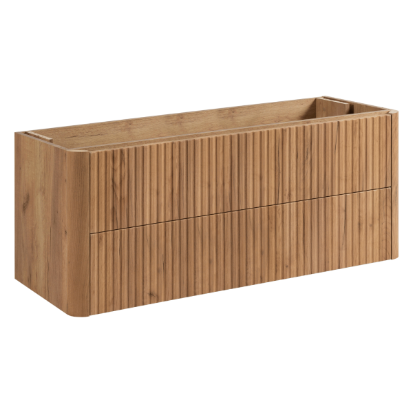 Szafka z Blatem Łazienkowa Wisząca pod Umywalkę 120 cm Ryflowana Nowoczesna Elegancka Dąb Craft Złoty LINEA