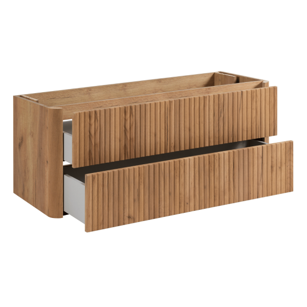 Szafka z Blatem Łazienkowa Wisząca pod Umywalkę 120 cm Ryflowana Nowoczesna Elegancka Dąb Craft Złoty LINEA