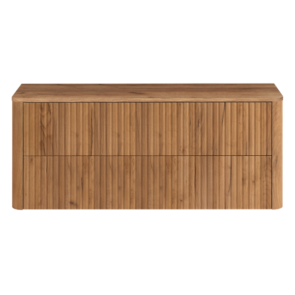 Szafka z Blatem Łazienkowa Wisząca pod Umywalkę 120 cm Ryflowana Nowoczesna Elegancka Dąb Craft Złoty LINEA