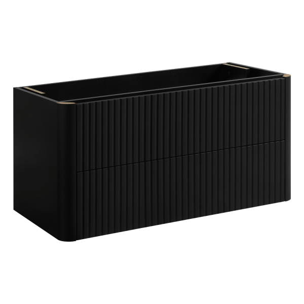 Szafka z Umywalką Łazienkowa Wisząca 100 cm Elegancka Nowoczesna Ryflowana Czarna LINEA