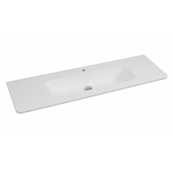 Biała Szafka Łazienkowa Wisząca 120 cm Ryflowana Nowoczesna Elegancka z Umywalką LINEA