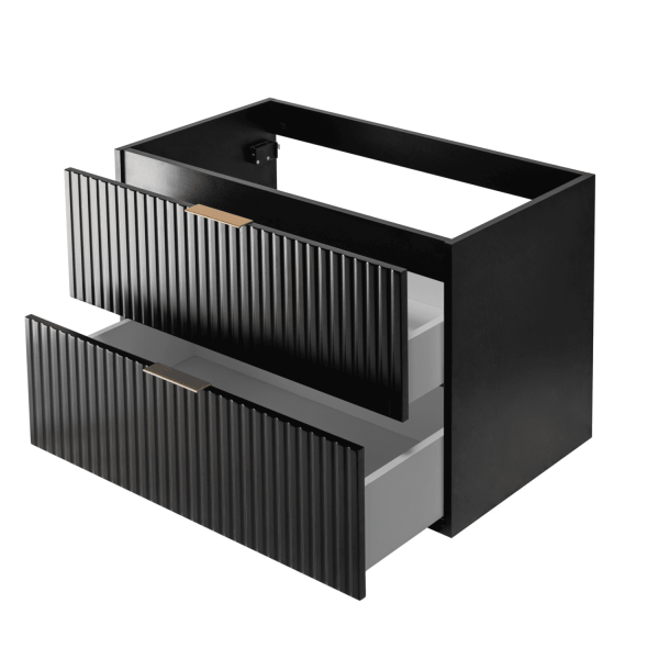 Szafka pod Umywalkę 80 cm Czarna Ryflowana FLOW Szuflady z Góry