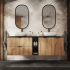 Nowoczesna Szafka Łazienkowa 100 cm pod Umywalkę z Koszem Na Pranie i Blatem Czarna Dąb FLOW