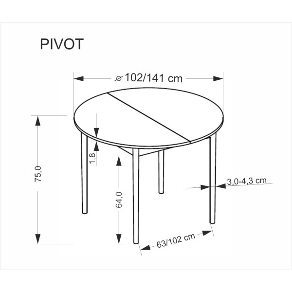 Pivot Stół Rozkładany 102-142X102X75 Cm, Blat - Kaszmir, Nogi - Naturalny Halmar