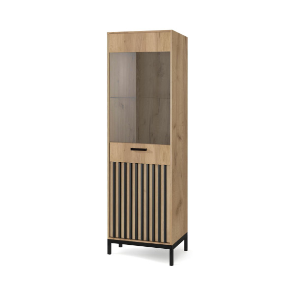 Lamino W-1 Witryna Dąb Craft/Czarny, Nogi: Czarny