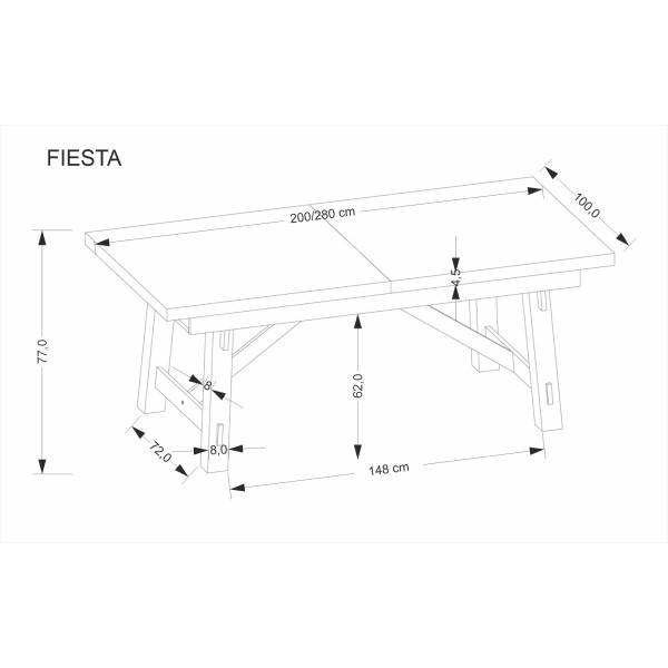 Fiesta Stół Rozkładany 200-280X100X77 Cm Dąb Naturalny/Czarny Halmar