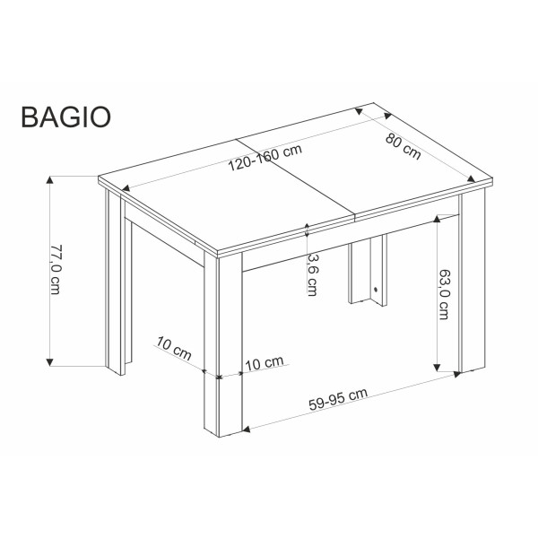 Bagio Stół Rozkładany 120-160/80 Cm Dąb Artisan/Czarny Halmar