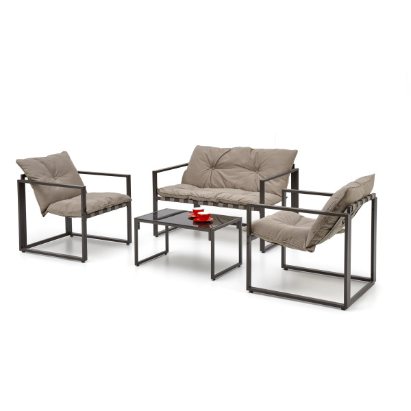 Shark Zestaw Ogrodowy ( Sofa + Fotel 2X + Ława ), Ciemny Brąz / Cappuccino Halmar