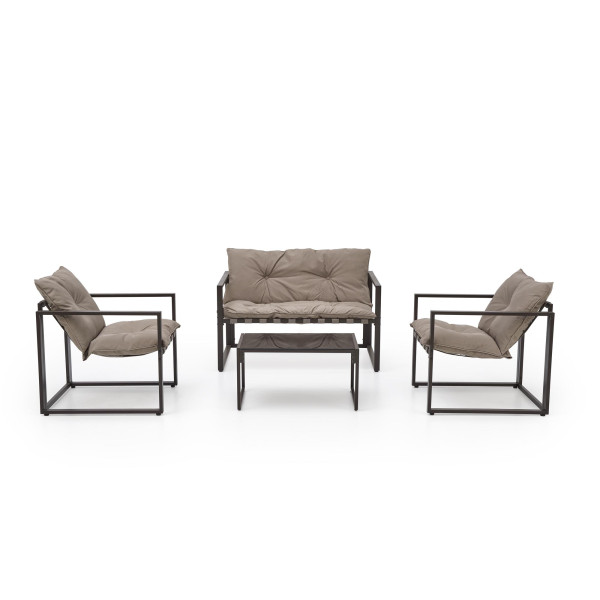Shark Zestaw Ogrodowy ( Sofa + Fotel 2X + Ława ), Ciemny Brąz / Cappuccino Halmar