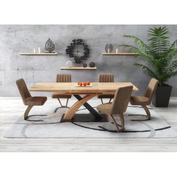 Sandor 3 Stół Rozkładany, Blat - Dąb Złoty, Nogi - Dąb Złoty / Czarny Halmar