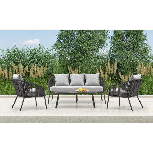 Rocca Zestaw Ogrodowy ( Sofa + Fotel 2X + Ława ), Ciemny Popiel / Jasny Popiel Halmar