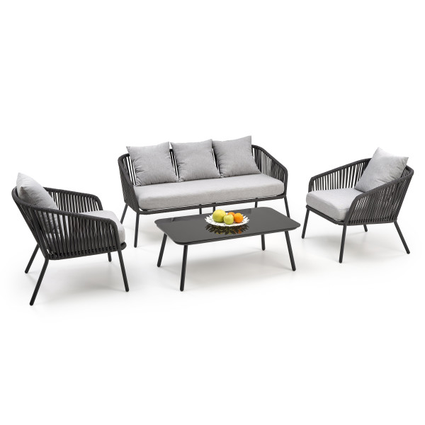 Rocca Zestaw Ogrodowy ( Sofa + Fotel 2X + Ława ), Ciemny Popiel / Jasny Popiel Halmar