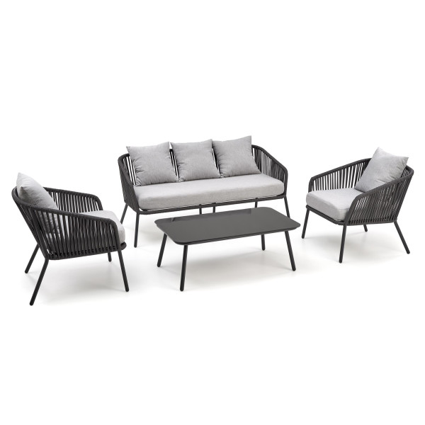 Rocca Zestaw Ogrodowy ( Sofa + Fotel 2X + Ława ), Ciemny Popiel / Jasny Popiel Halmar