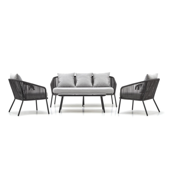 Rocca Zestaw Ogrodowy ( Sofa + Fotel 2X + Ława ), Ciemny Popiel / Jasny Popiel Halmar