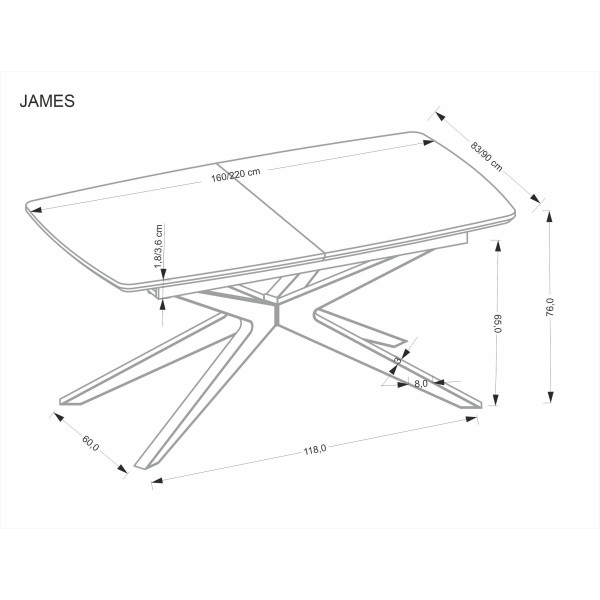 James Stół Rozkładany, Naturalny / Czarny Halmar