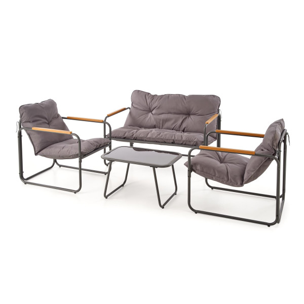 Hudson, Zestaw Ogrodowy ( Sofa, Fotel 2X, Ława ), Popielaty / Brązowy Halmar