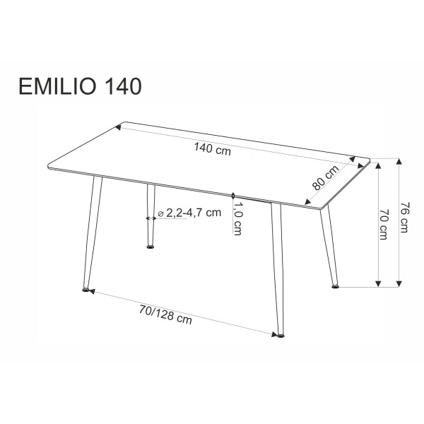 Emilio 140 Stół Blat - Biały Marmur, Nogi - Czarny Halmar