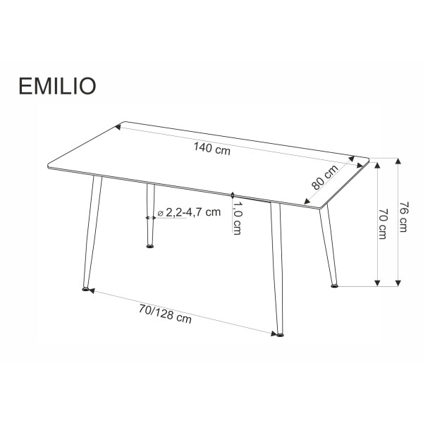 Emilio 120 Stół Blat - Biały Marmur, Nogi - Czarny Halmar