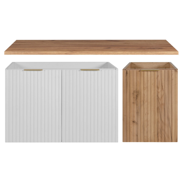 Biała Szafka do Łazienki 120 cm z Blatem Dąb FLOW Front