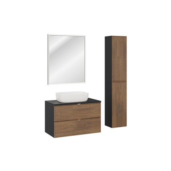 Zestaw Meblowy 80Cm Z Blatem, Umywalką Nablatową Smile, Półsłupkami I Lustrem Led