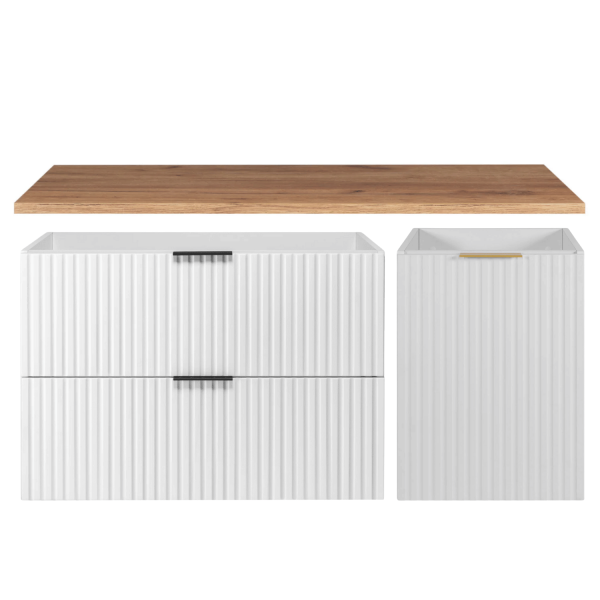 Szafka Łazienkowa 120 cm z Blatem Dąb Wisząca Biała FLOW Zestaw