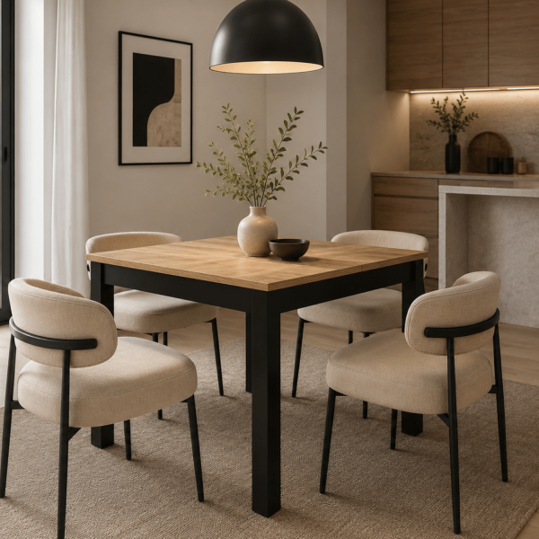 Nowoczesny Duży Stół 90-290 cm Rozkładany Do Jadalni Salonu Kuchni Loft Dąb Craft Złoty Czarny VIGO